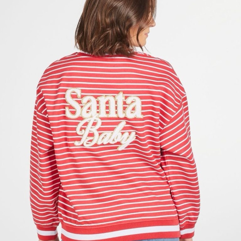 Simply Southern “Santa Baby” Red and White Striped Crewneck
